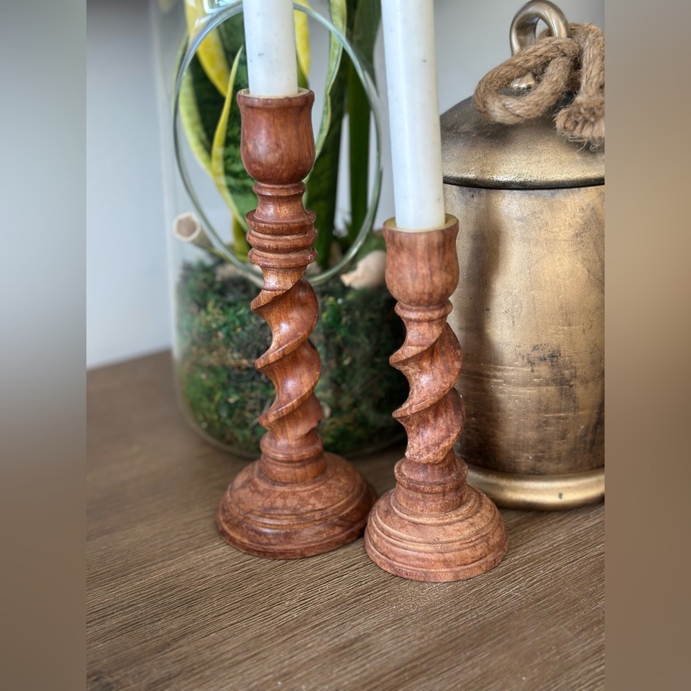 Elegant Vintage Brown Wooden Candle Holders